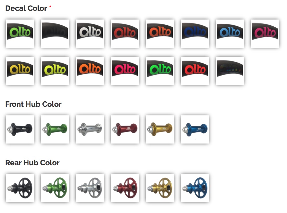Alto Cycling CC40 Wheelset Color Options