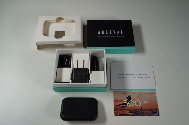 The Arsenal comes complete with a USB power cord, a wall usb charger and USB camera cord.