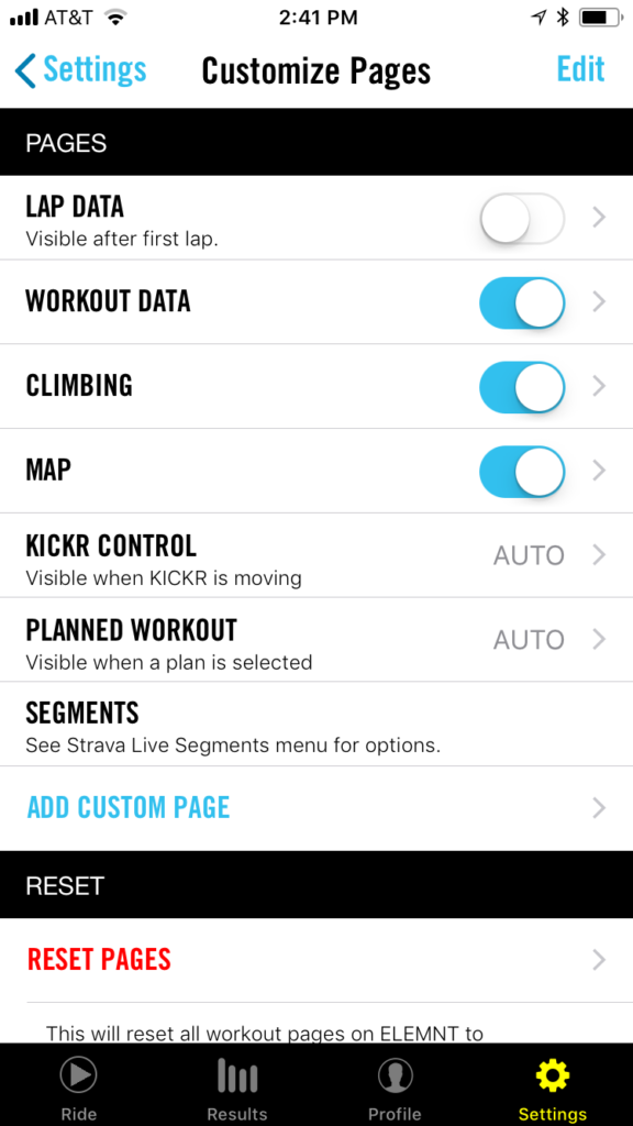 Wahoo ELEMENT APP Workout Data 2018