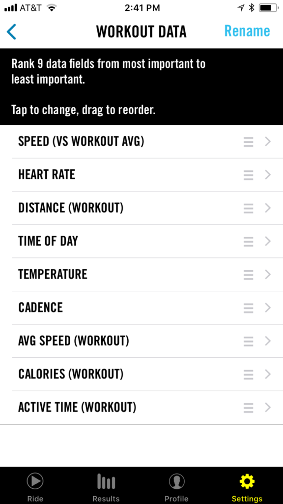 Wahoo ELEMNT APP Screen Workout Data